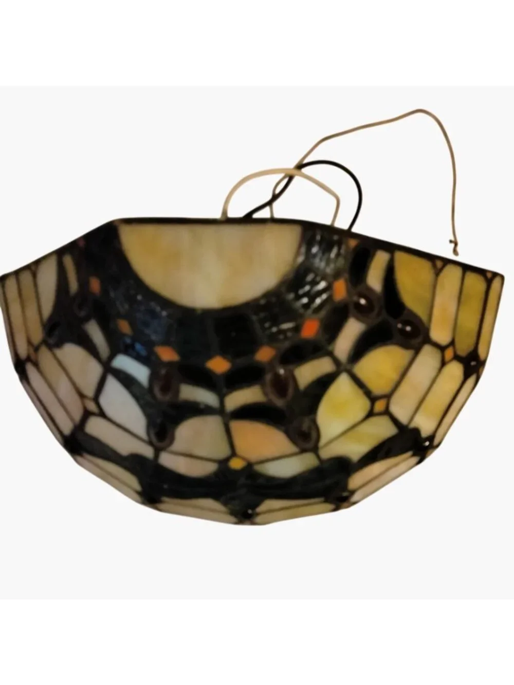 Tiffany Style Dragonfly Stained Glass Wall Sconce Lamp Yellow Jeweled Vtg 2003